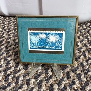 Framed Congratulations Stamp Art in Blue and Gold